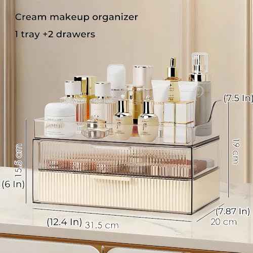 Makeup Organizer Countertop Large Cosmetic Display Cases Cosmetic Organizer Skin care Organizer, 2 Drawers