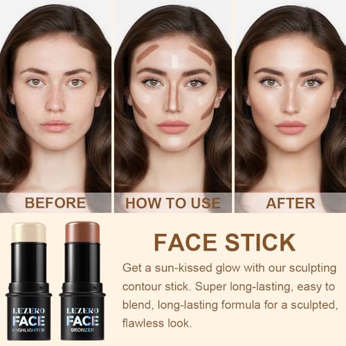 2-in-1 Contour Stick Set with Brush - Highlighter & Bronzer