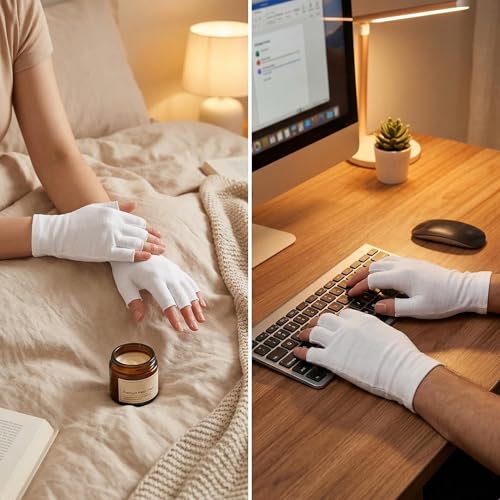 White Cotton Fingerless Moisturizing Gloves for Dry Hands - 12 Pairs