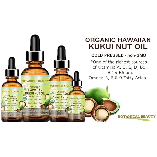 Botanical Beauty Certified Organic KUKUI NUT OIL 100% Pure Natural Virgin Unrefined Cold-Pressed Carrier Oil for Face, Skin, Body, Hair, Lip, Nails. Rich in Vitamin E (0.5 Fl Oz)