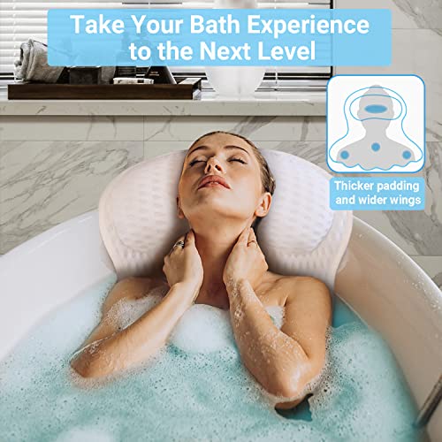 Bath Pillow with Neck & Back Support - 4D Air Mesh, 6 Suction Cups