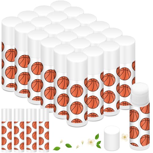 24 Pcs Basketball Lip Balm Bulk for Team Gifts Sports Moisturizing Jasmine Taste Lipstick Basketball Party Favors for Women Players Sports Teachers Fans Birthday Party Supplies