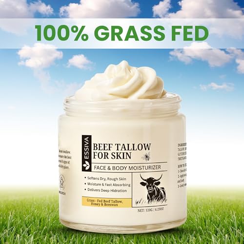 Beef Tallow for Skin ? Organic Whipped Beef Tallow Honey Balm | Tallow & Honey Balm for Face | Softening Skin Moisturizer for Sensitive, and Dry Areas | Natural Beef Tallow Skincare - 4.2oz/120g Jar