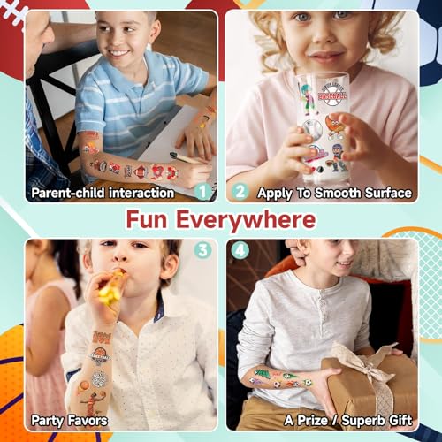 Kids Temporary Tattoos 50 Sheets - 300+ Styles Sports & Transportation