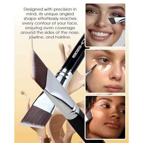 EIGSHOW Angled Flat Foundation Brush, Vegan Synthetic Bristles, Streak Free Application, Face Makeup Brush For Blending Liquid, Cream, Face Mask (E870)