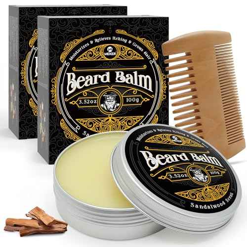 MEKER Beard Balm, Beard Softening Leave-in Balm with Brush, All-Natural Anti-Itch, Organic Beard Conditioner for Softening, Stops Itch, Grows, 7.04 OZ