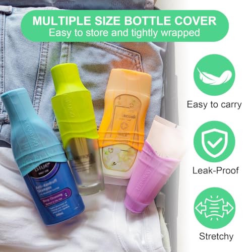 8 Pack Silicone Bottle Covers for Travel Leak-Proof & Elastic Fit