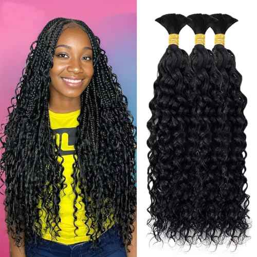 Human Braiding Hair 3 Bundles/Pack 150g Water Wave Bulk Hair No Weft 10A Brazilian Virgin Braiding for Boho Braids Wet and Wavy Braids Extensions (26 26 26 Inch)
