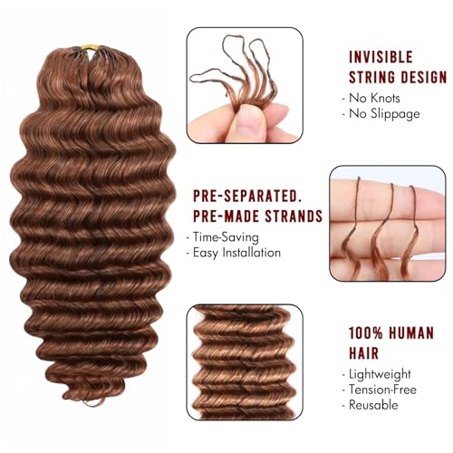 #30 Auburn Ginger Deep Wave Crochet Hair Extensions - 20 Inch, 120g, Knotless Human Hair for Black Women - WMLWSY