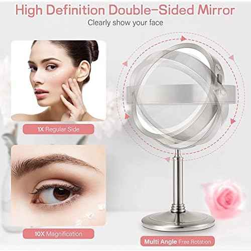 VESAUR 8¡± Rechargeable Lighted Makeup Mirror, 1X/10X Magnifying Vanity Mirror with 3 Colors 50 Dimmable LED Lights