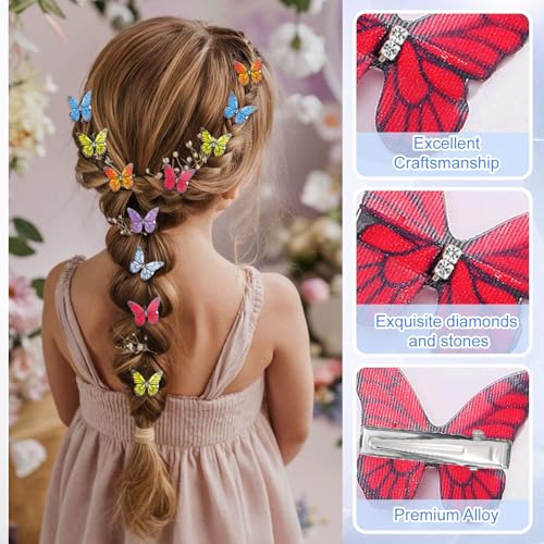 20Pcs Butterfly Hair Clips with Glitter - Fabric Wing Design