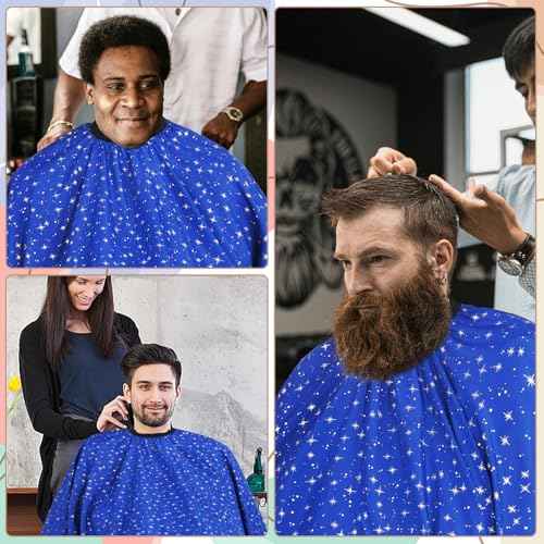 Professional Hair Cutting Cape with Neck Duster Brush, Large Size Salon Barber Cape for Men, Women and Kids(Blue with Stars)