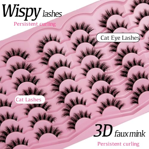 Wispy Lashes Cat Eye 16mm Short False Eyelashes Natural Look Clear Band Natural C Curl Strip Lashes Pack