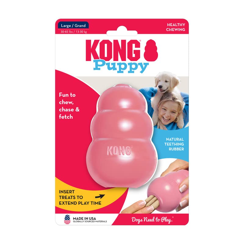 KONG Puppy - Natural Teething Rubber Chew Toy for Dogs - Stuffable Dog Toy for Extended Playtime - Chew & Fetch Toy for Puppies - for Large Puppies - Pink