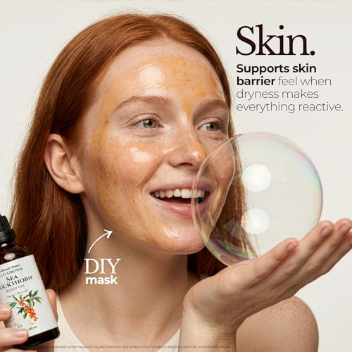 Sea Buckthorn Oil - 1 fl oz Cold-Pressed Sea Buckthorn Berry Oil - Seabuckthorn for Face, Hair, Body & Supplement