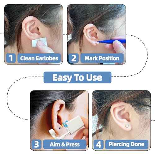24 Pcs Ear Piercing Kit Disposable Ear Piercing Gun Kit 8 Pcs Self Piercing Gun with Cubic Zirconia Earrings Stud 4 Prong / 6 Prong Setting 3mm Diameter Ball Ear Stud Ear Piercer Kit Tool Gold