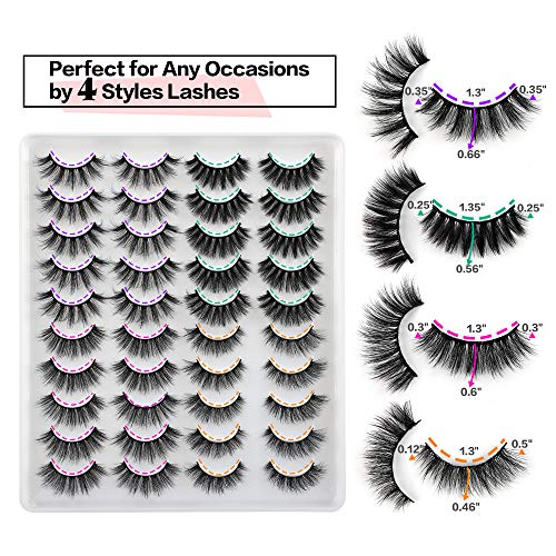 JIMIRE 20 Pairs Mink Eyelashes - 4 Styles 3D Volume Faux Lashes