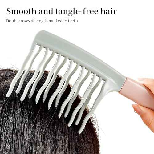 Wide Tooth Comb for Curly, Detangling Hair Brush with Double-layer Wavy Tooth Design and Ergonomic Handle for Long/Thick Dry/Wet Hair for Women/Girl without Straighten the Curl HairStyle