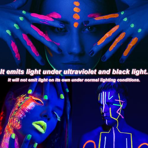 12 Pcs Glow in the Dark Face Body Painting, Glow Blacklight Face & Body Paint Makeup, Mardi Gras Halloween UV Crayon Kit Black Light Birthday Party Camouflage Party Supplies (12 color)