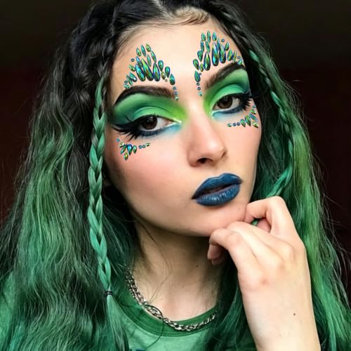 Green Face Gems Rhinestone Stickers - Festival Costume Accessories