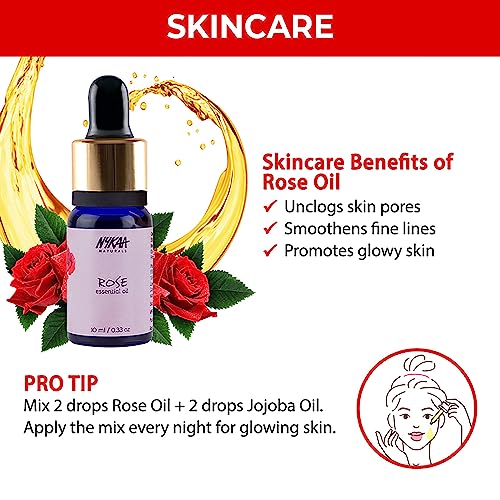 Nykaa Naturals Essential Oil - Unclogs Your Pores, Tones and Soothes Skin - Rehydrates Damaged Tresses and Promotes Hair Growth - Perfect for Relaxation and Rejuvenation - Rose - 0.33 oz