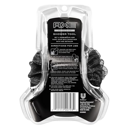 AXE Mens Shower Scrubber Tool, 2-Sided Detailer, Gray Color, Mesh Side for Lathering, Exfoliator for Smoothing Dry, Rough Skin