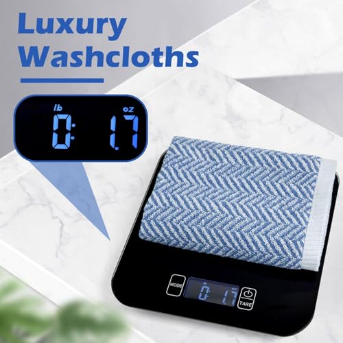 Cleanbear Wash Cloths for Your Face and Body, 12 Washcloths for Showering with Decorative Herringbone Stripes, 100% Cotton, Light Blue, 13 x 13 Inches