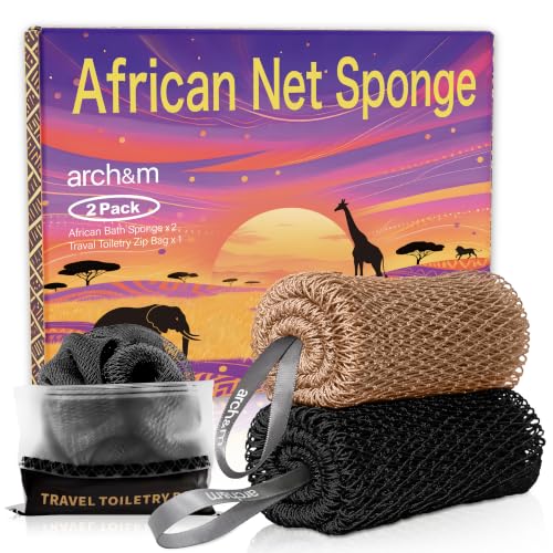 ARCH&M African Net Sponge 2-Pack, 53" Exfoliating Back Scrubber