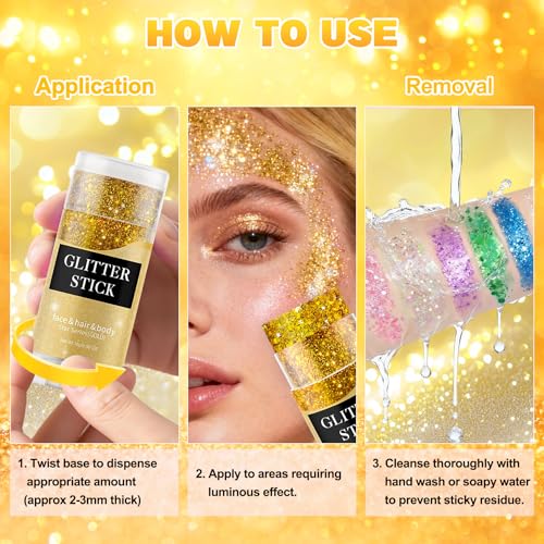 Gold Glitter Stick - Waterproof Shimmer for Face, Body & Hair