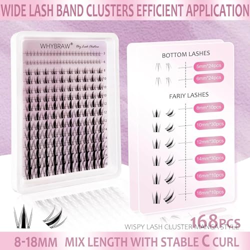 Whybraw Lash Clusters 140 Pcs Wispy C-Curl DIY Eyelash Extension