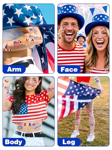 4th of July Temporary Tattoos - 36PC Patriotic Freckle Face Stickers