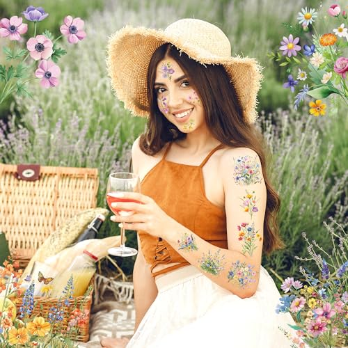 76 Wildflower Temporary Tattoos for Kids & Adults – 10 Sheets