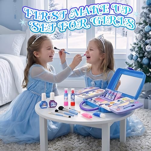 Kids Makeup Kit 50Pcs Washable Real Cosmetics Blue Case