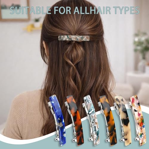 French Hair Barrettes 6-Pack for Women, 3 Inch Acetate Clips