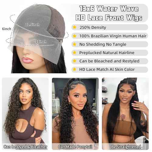 13x6 Water Wave Lace Front Wigs Human Hair Wigs 10A 30 Inch 250 Density HD Transparent Wet and Wavy Lace Front Wigs Human Hair Glueless Deep Curly Lace Frontal Wigs Pre Plucked for Women