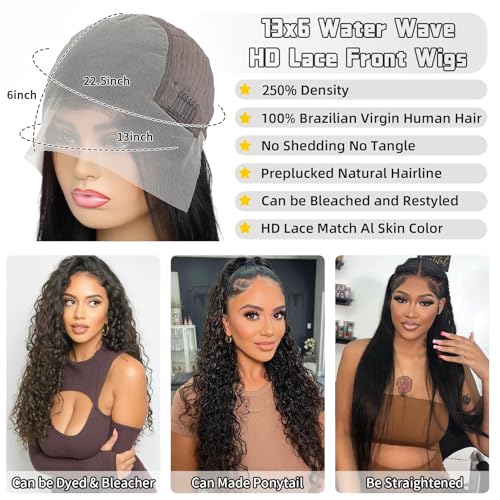13x6 Water Wave Lace Front Wigs Human Hair Wigs 10A 250 Density HD Transparent Wet and Wavy Lace Front Wigs Glueless Deep Curly Lace Frontal Wigs Human Hair Pre Plucked for Women£¨12 Inch£©