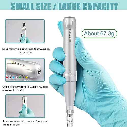 Permanent Eyebrow Makeup Corded Tattoo Pen Kit for Eyebrow Lip Eyeliner Eyebrow Makeup Wired Tattoo Machine With 15 pcs Cartridge Needles Microblading Supply Ombre Powder Brows(Permanent Kit) (Snow)