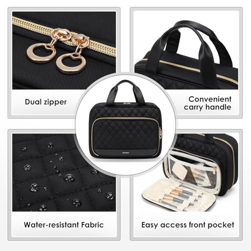 MDODO Black Hanging Toiletry Bag for Women Travel Organizer with 5 Compartments