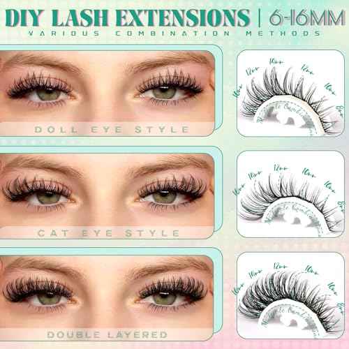 Wispy Lash Clusters 146pcs Natural Lashes Clusters with Bottom Lashes 6-16mm Lightweight Individual Eyelashes Soft Eyelashes Cluster with Thin Band DIY Natural Look Lash Extensions (Lilac)