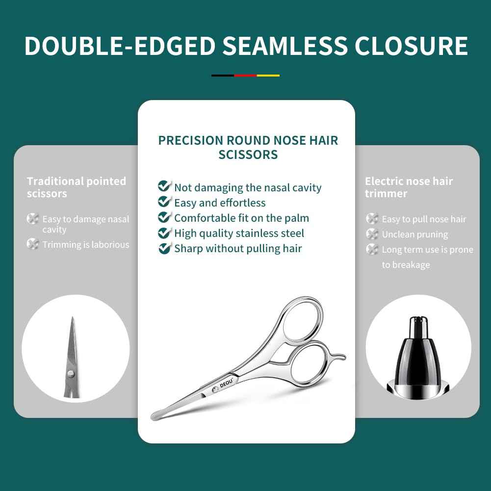 DEOU Nose Hair Trimmer - Paris Tower - Inspired Design with Tail Handle - Premium Stainless Steel - All - in - One Grooming & Multipurpose Shears - Safe, Hygienic & Portable
