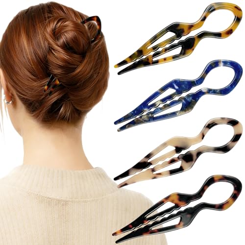 French Hair Pins Set - 4 Acetate Tortoise Shell Twist Clips