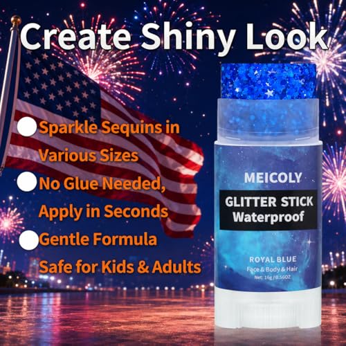 Royal Blue Face & Hair Glitter Stick - Waterproof 4th July Makeup