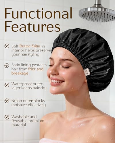 Satin Lined Shower Cap for Women - Waterproof & Frizz Free
