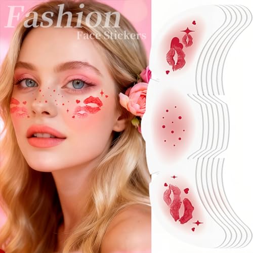Valentine's Day Face Tattoo Stickers, 8 Sheets Waterproof Temporary Freckles