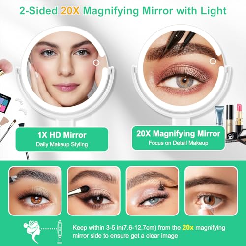 20X/1X LED Makeup Mirror with Lights & Phone Holder