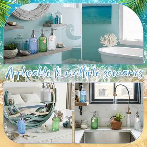 LemonRoad Coastal Glass Soap Dispenser Set 3pcs Ocean Themed Refillable Bathroom Kitchen Decor