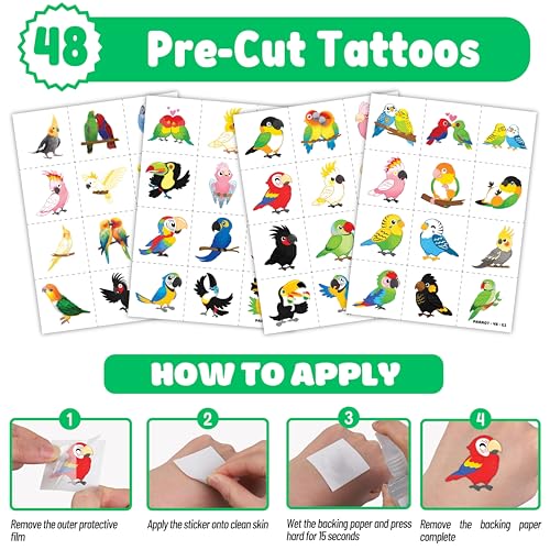 Parrot Party Favor Set - 72PC Tropical Tattoos & Slap Bracelets