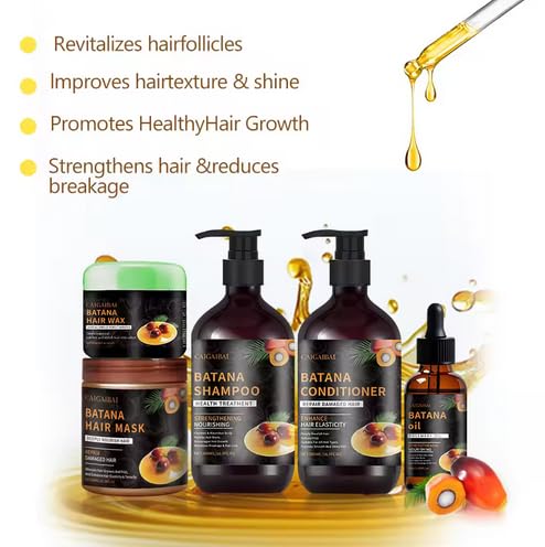 Batana Oil Hair Growth 5-Piece Kit with Shampoo, Conditioner & Mask
