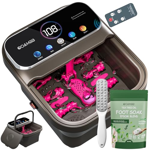 OOAMBB Collapsible Foot Spa Bath with Remote Control, Heat, Bubble, Timer - Deep Grey & Green