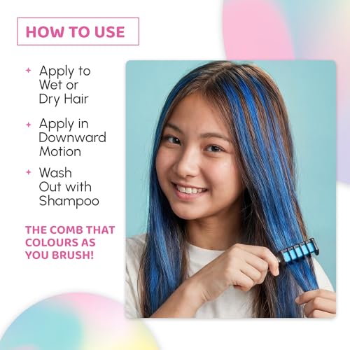 Blue Squid Hair Chalk Comb - 10 Vibrant Colors, Washable